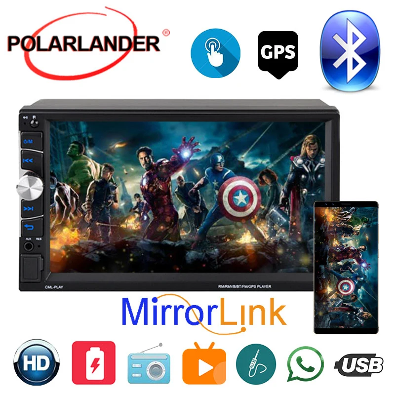 

PolarLander 7 inch Car Radio Video ISO 2 Din Bluetooth Mirrorlink HD Touch Screen Autoradio For Apple Android With GPS Carplay