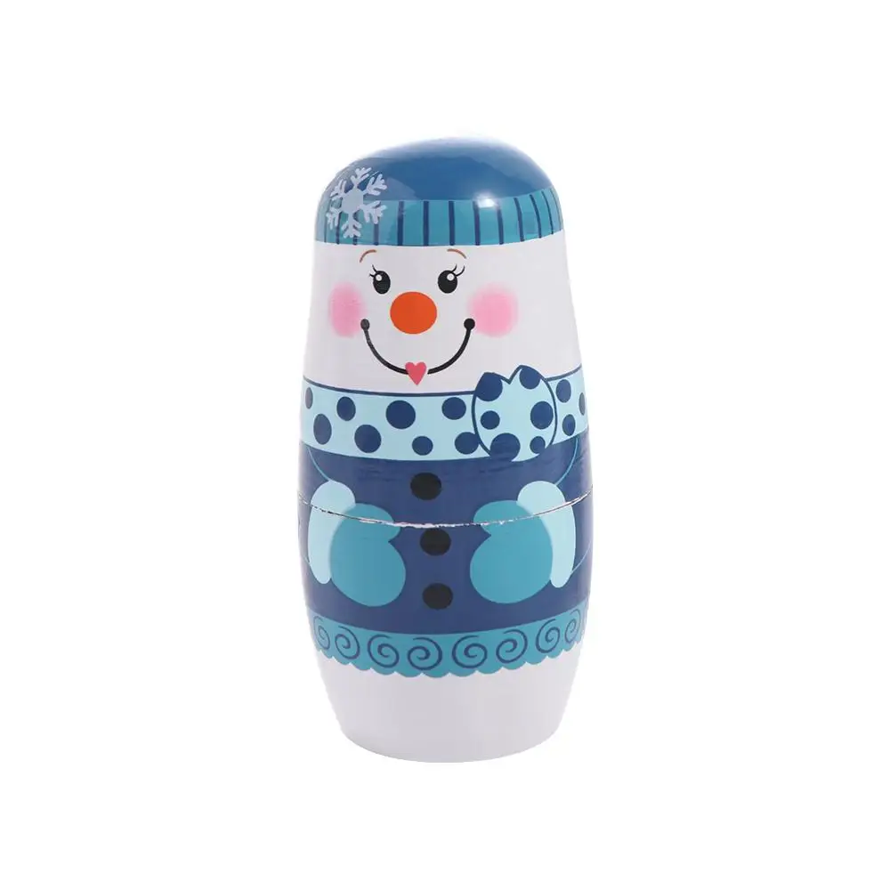 Cute 5Pcs/Set Xmas Matryoshka Doll Wood craft Snowman Russian Doll Smooth Safe Christmas Nesting Dolls Xmas