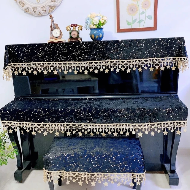 Juste de piano en velours épais à motif diamant, serviette anti-poussière,  demi-housse de piano