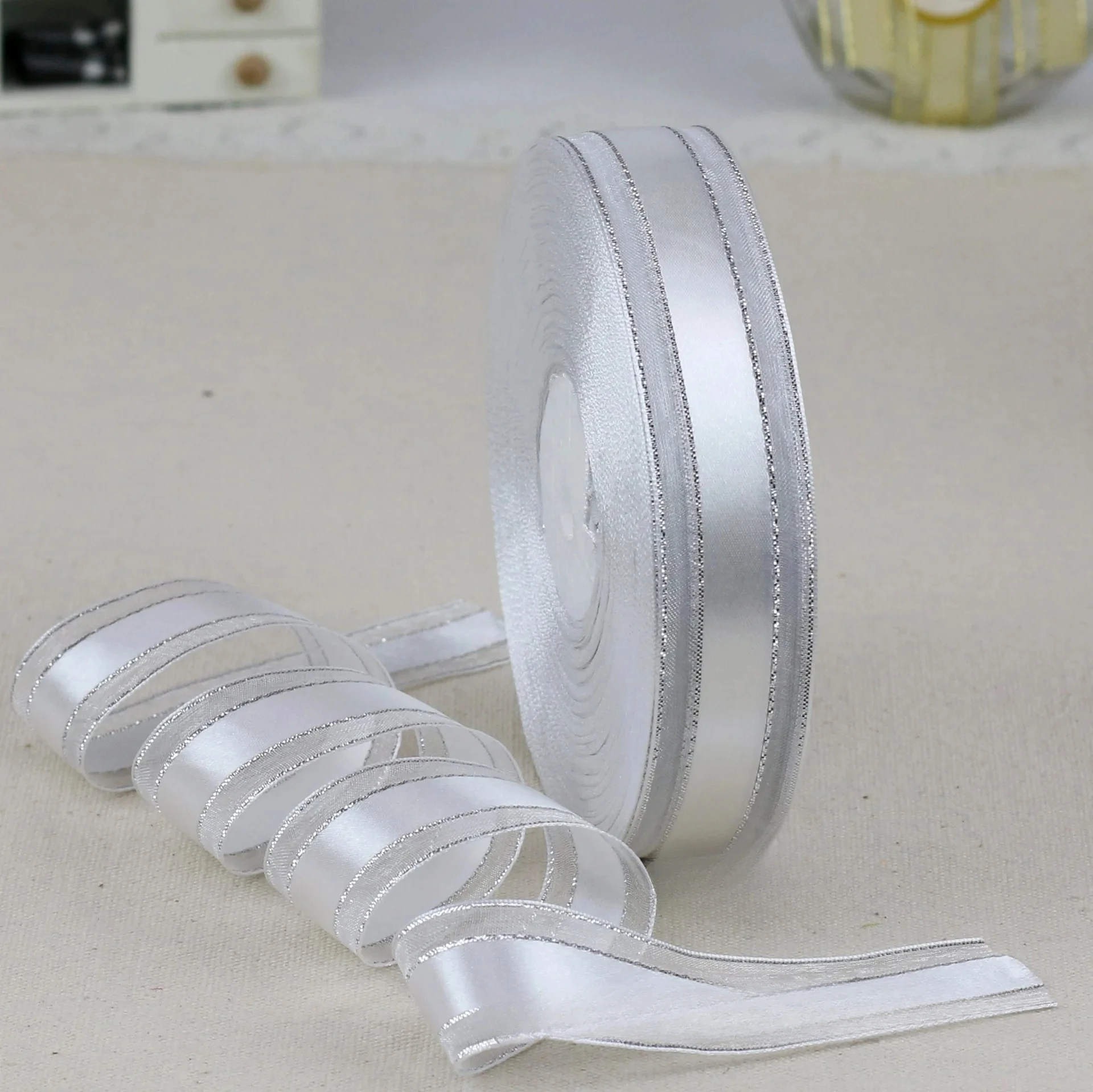 Gold Edge Satin Ribbon - High Quality 1'' (25mm) for Gift Packaging and Festive Decorations, 8 Meters