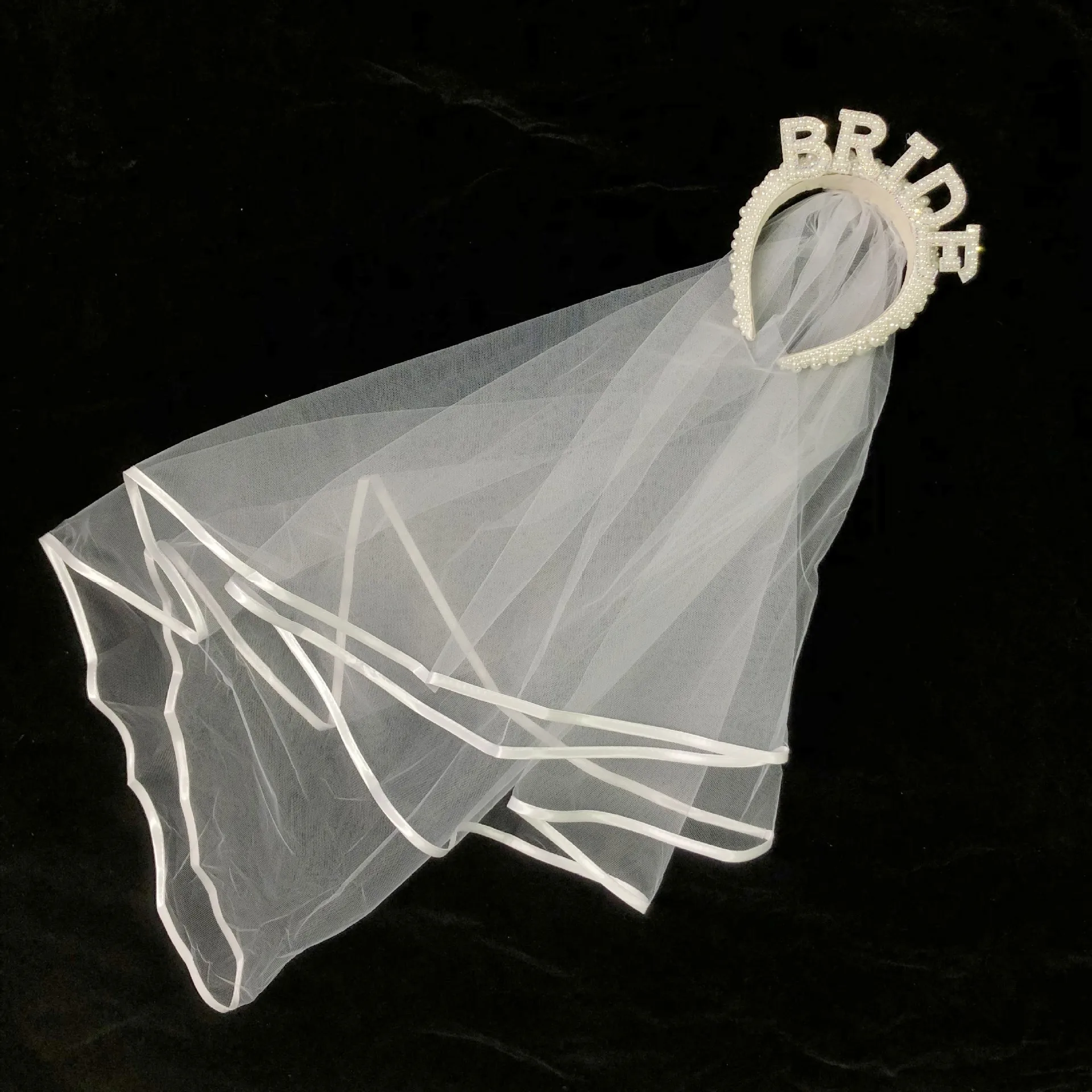 Fascia per capelli da sposa Corona di perle con foulard Sposa per essere WIFEY di lusso Accessori per capelli Matrimonio Fidanzamento Cena Decorazione Regalo - immagine 5
