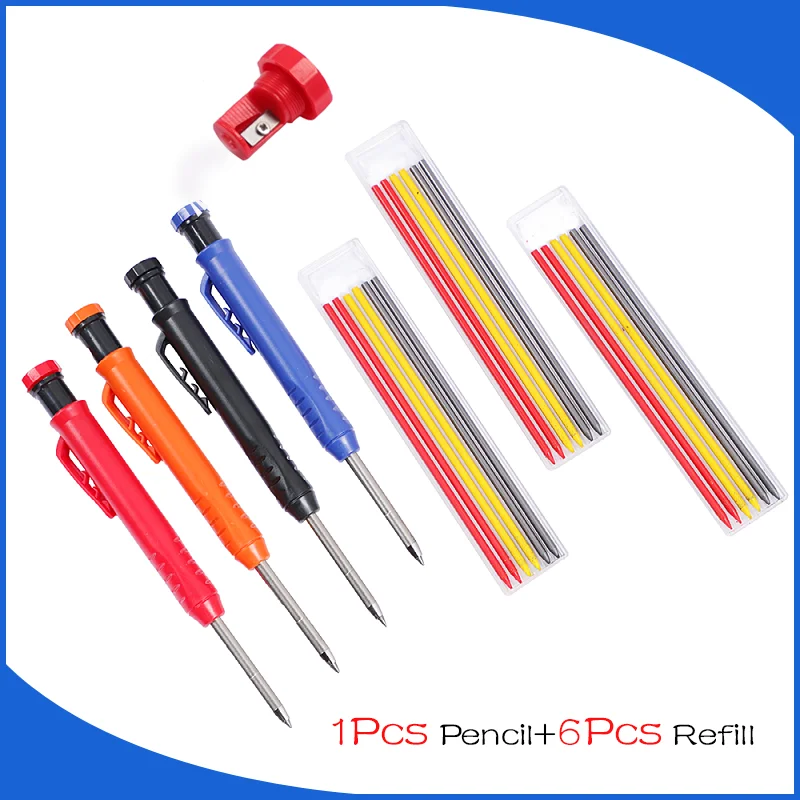 

Solid Carpenter Pencil Set Woodworking Marking Tools Mechanical Pencil With 6Pcs Refills Construction Marker Carpentry Scriber
