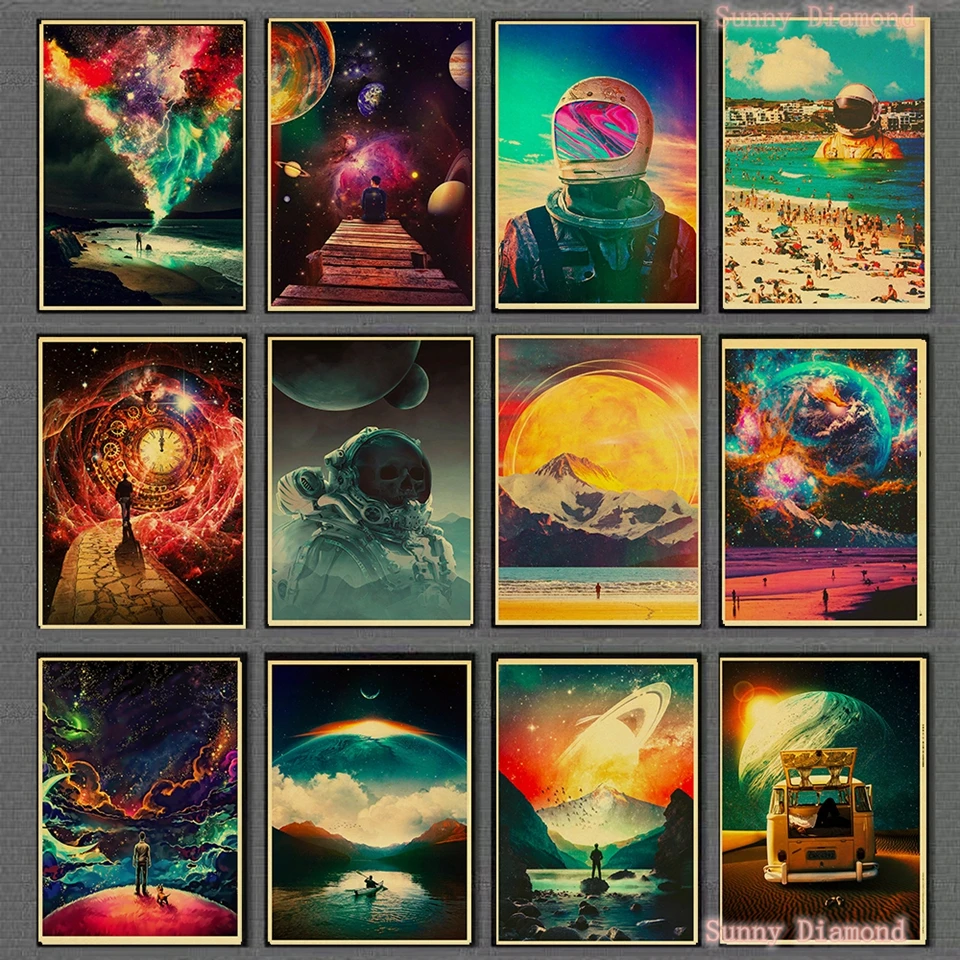 

Vintage Fantasy Space Astronaut 5D Diy Diamond Painting New Accessories Cross Stitch Kits Cuadros Wall Art Full Drill Home Decor