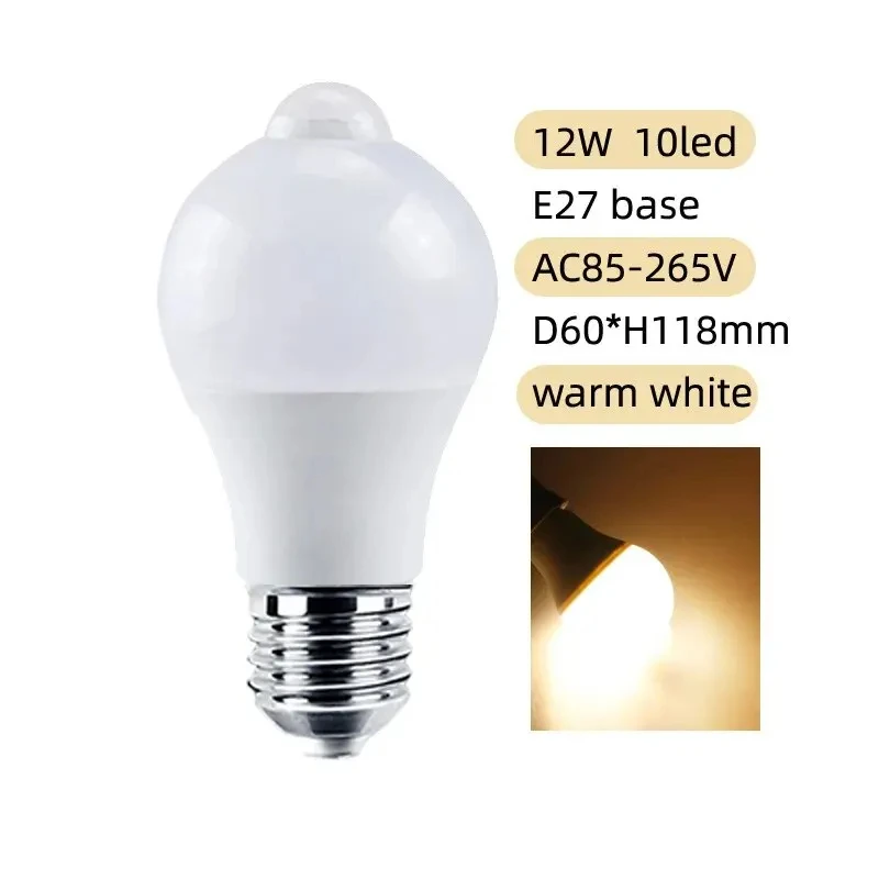 E27 12W Radar Microwave Radar Detection LED Light Bulb 220V Motion Induction Lamp PIR Motion Sensors Light For Home Stairs