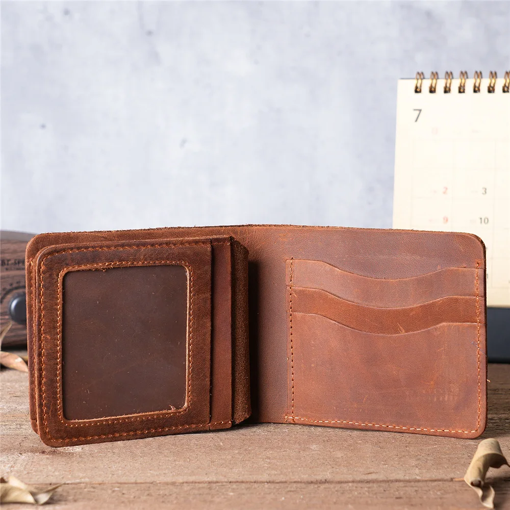 2024 Minimalist Genuine Leather Men Wallet with Coin Pocket Man Credit Card Holder Trifold Short Wallet Handmade Money Bag Purse
