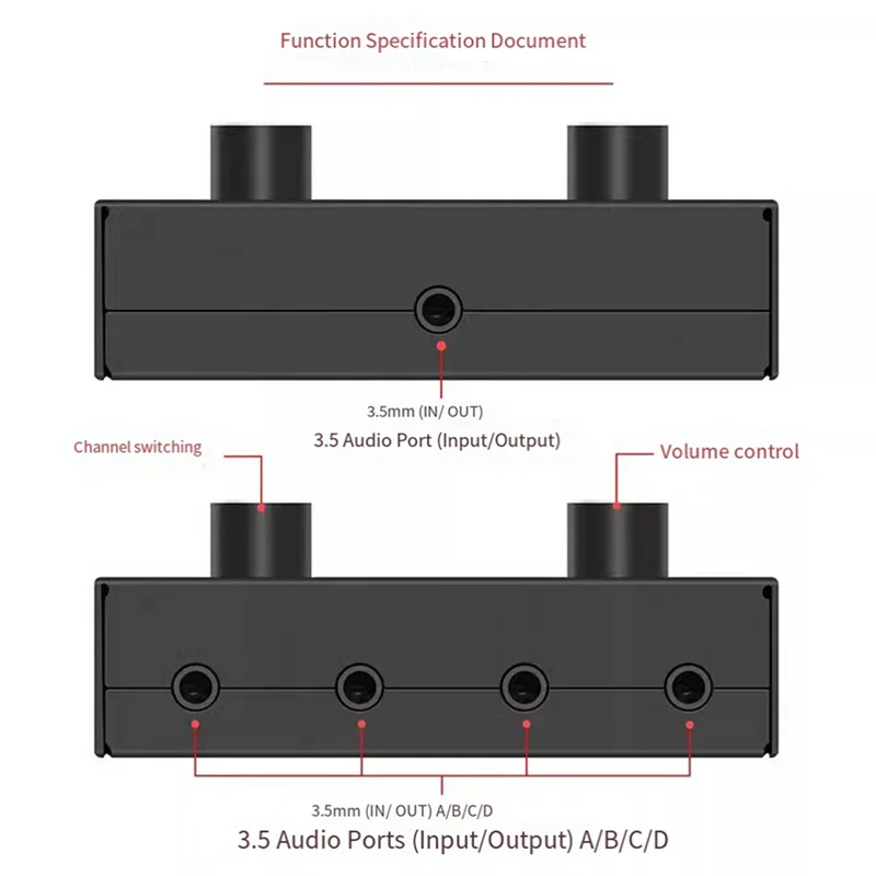 FFYY-4 입력 1 출력 HIFI 4방향 양방향 3.5Mm 스테레오 오디오 스위처(PC 헤드폰 스피커용 음소거 버튼 포함)(2개)