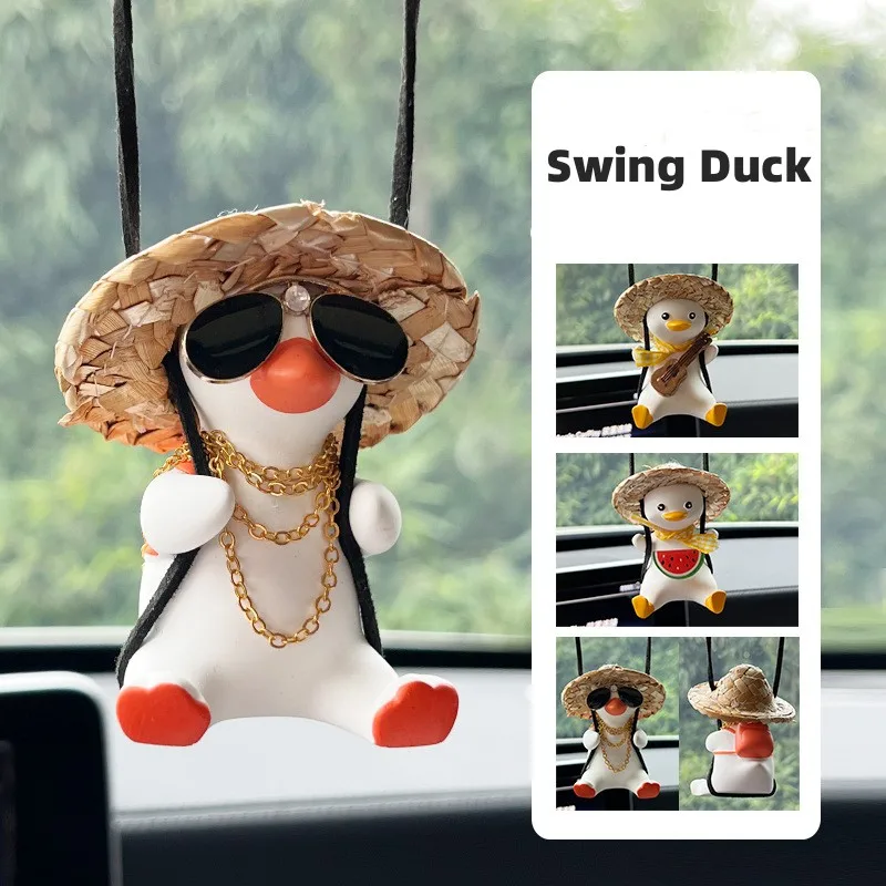 

Funny Cute Anime Car Accessory Cosplay Animal Swing Sunglasses Duck Pendant Auto Rearview Mirror Decoration Ornament Xmas Gift