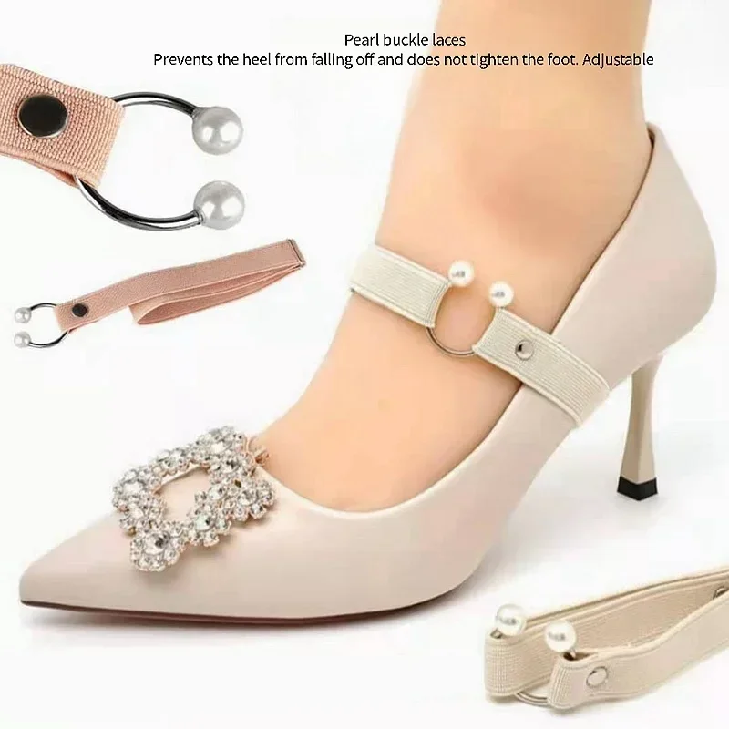 Neue 1,5 CM Breite High Heels Schnürsenkel Frauen Elastische Schnürsenkel Ferse Schuhe Gürtel U-förmigen Perle Schnalle Keine krawatte Schnürsenkel Schuh Zubehör