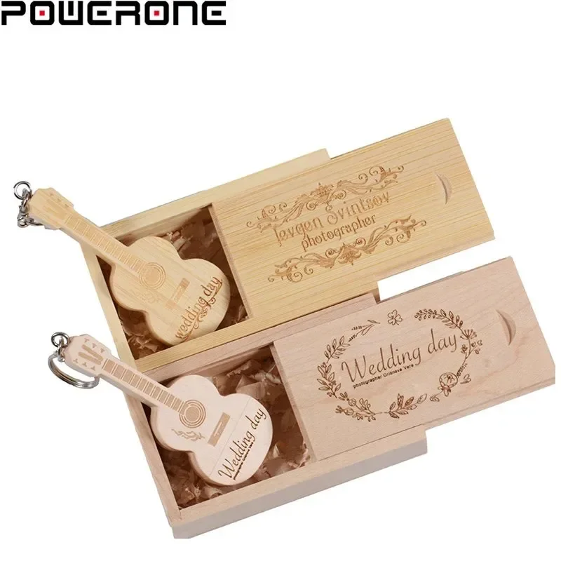 Kostenlose benutzer definierte Logo Pen-Laufwerke 64GB Holz Gitarre USB-Flash-Laufwerk 32GB Schlüssel bund Geschenk USB 2,0 Memory Stick 16GB Pen drive 8GB U Disk 4GB