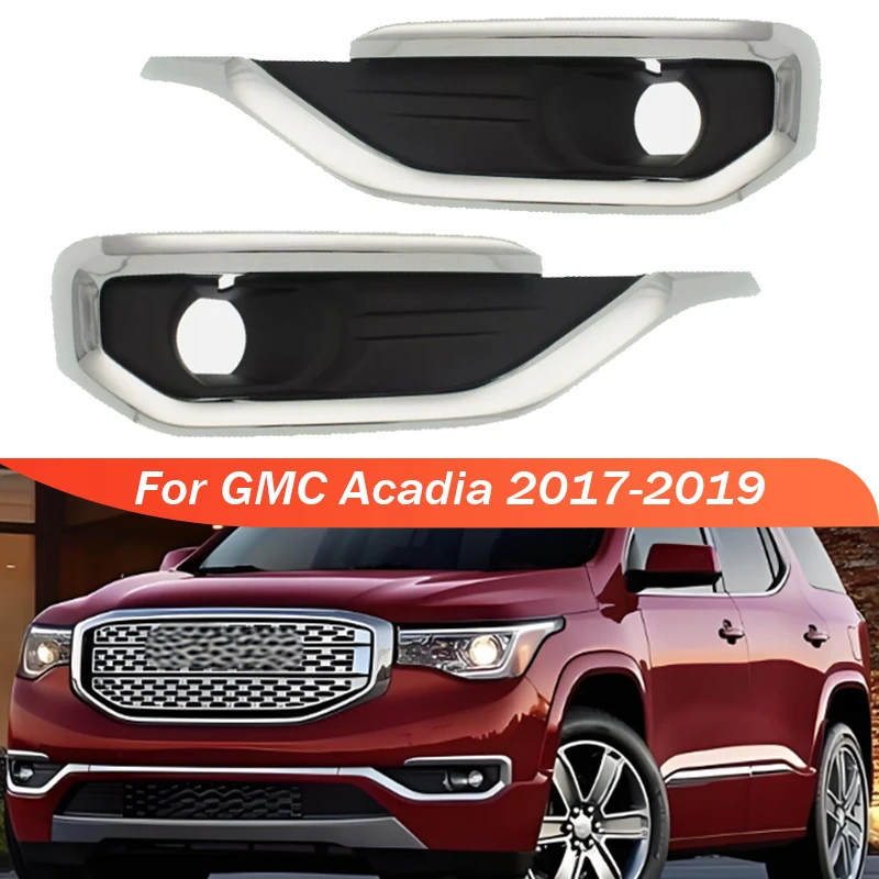 Car Front Bumper Fog Light Lamp Protection Cover Black Fog Lights Frame Grille For GMC Acadia 2017 2018 2019 84693622 84547769