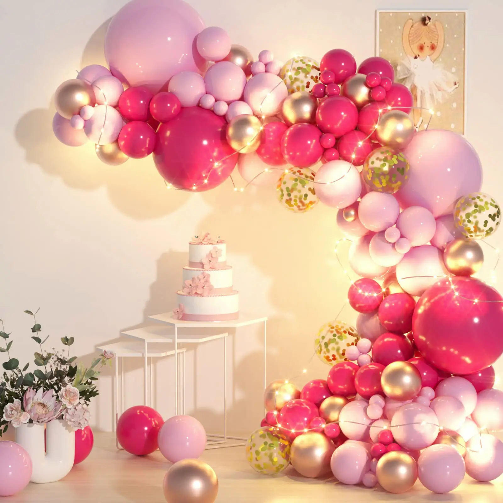 Ballons avec confettis en arc rose blanc argent, 122 pièces, ensemble  guirxiété pour fête préChristophe filles anniversaire fête de Léon décor de  mariage - AliExpress