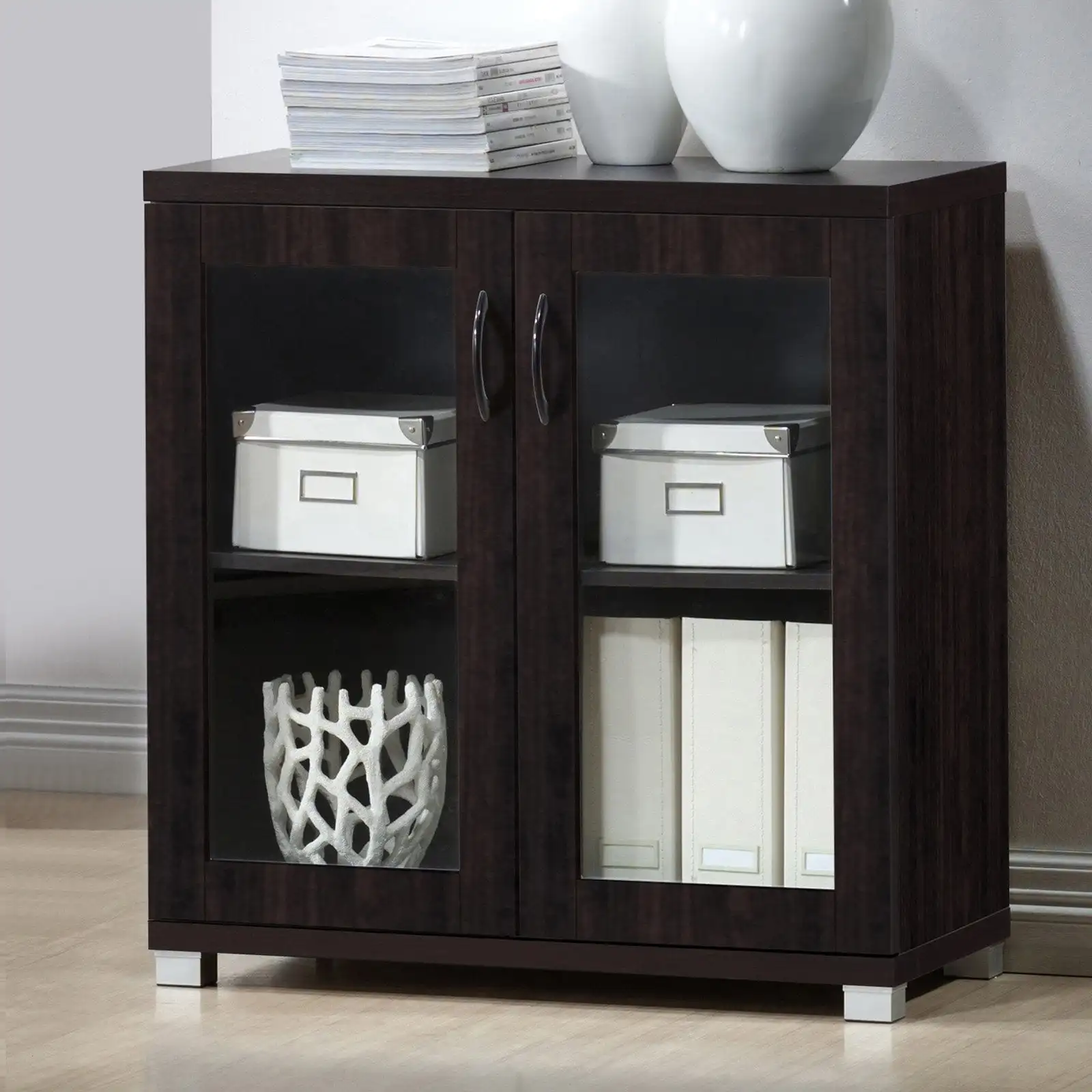 

Baxton Studio Zentra Sideboard Storage Cabinet with Glass Doors Simple design flawless contemporary design