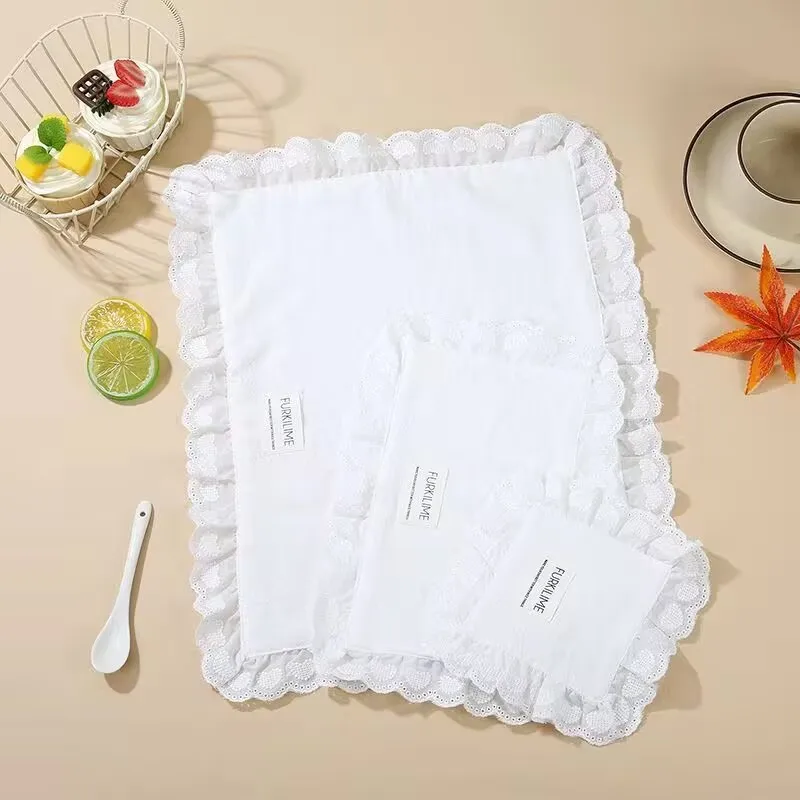 Korean Ins Style Love Lace Small Placemat Double Layer Multi-purpose Dustproof Coaster Cover Cloth Napkin