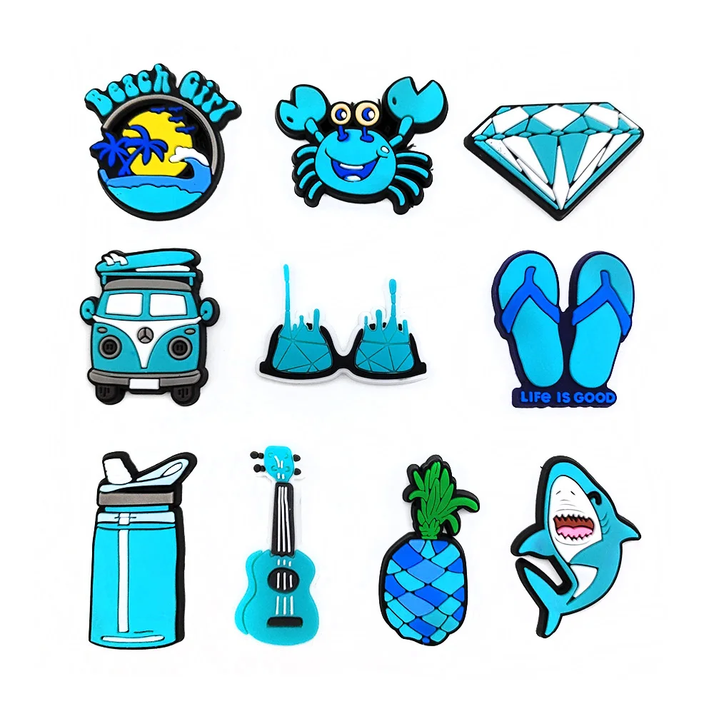 

10pcs Cute Blue VSCO Shoe Charms for Sandals Cartoon jibz Unisex Garden Shoe Decoration Clogs Accessories Party Gifts