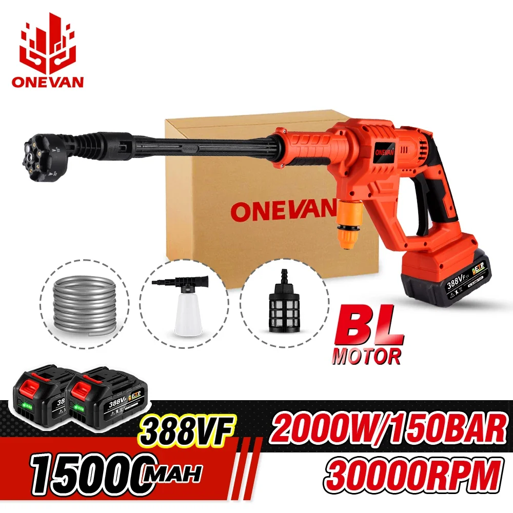 Onevan Brushless 150Bar Idropulitrice Elettrica Ad Alta Pressione Generatore Di Schiuma Ricaricabile Pistola Ad Acqua Detergente A Spruzzo Per Batteri