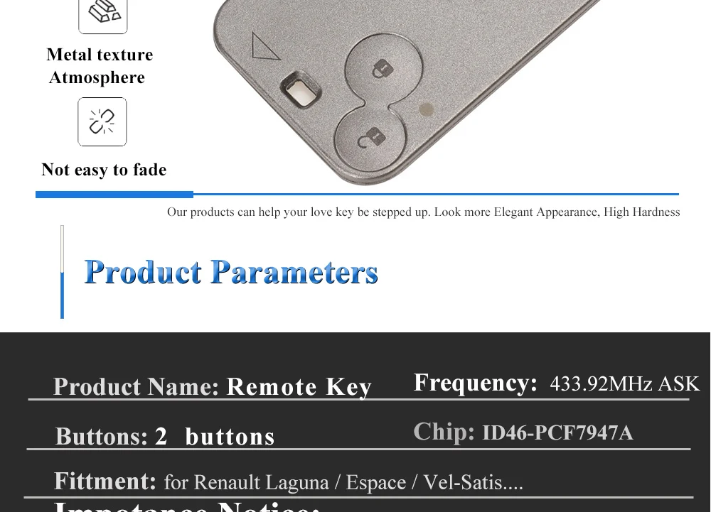 Jingyuqin 2 Taste Fernbedienung Schlüssel ID46 PCF7947 Chip 433 Mhz für Renault Laguna Espace 2001-2008 Vel-Satis Keyless karte Fob Auto Styling – Detail 4