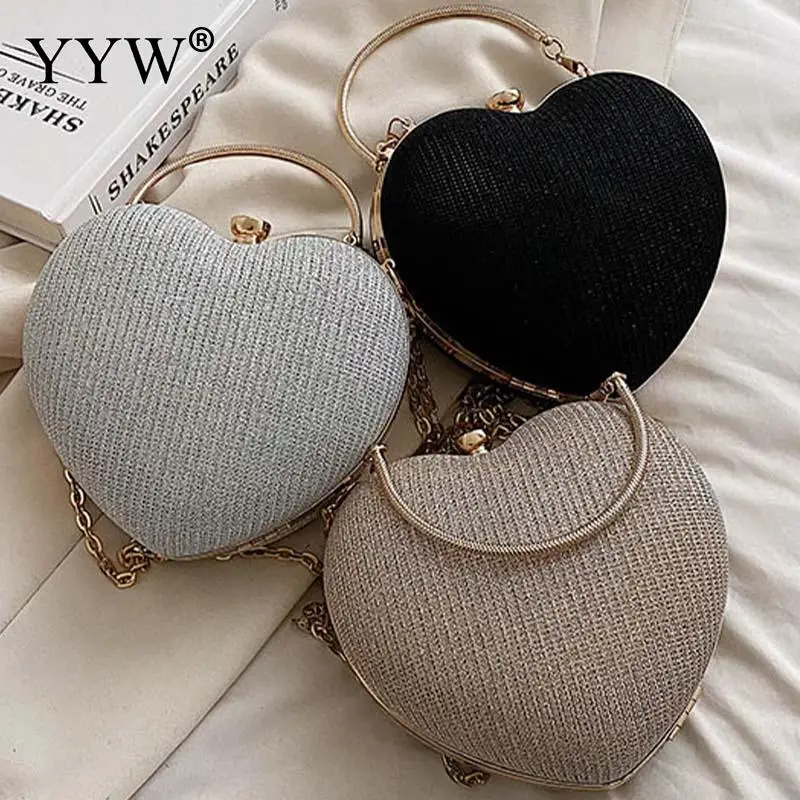 INS Fashion Love Heart Shape Women Clutch Handbag Solid Color Denim Metal Top Handle Female Party Bags Crossbody Chain Purse