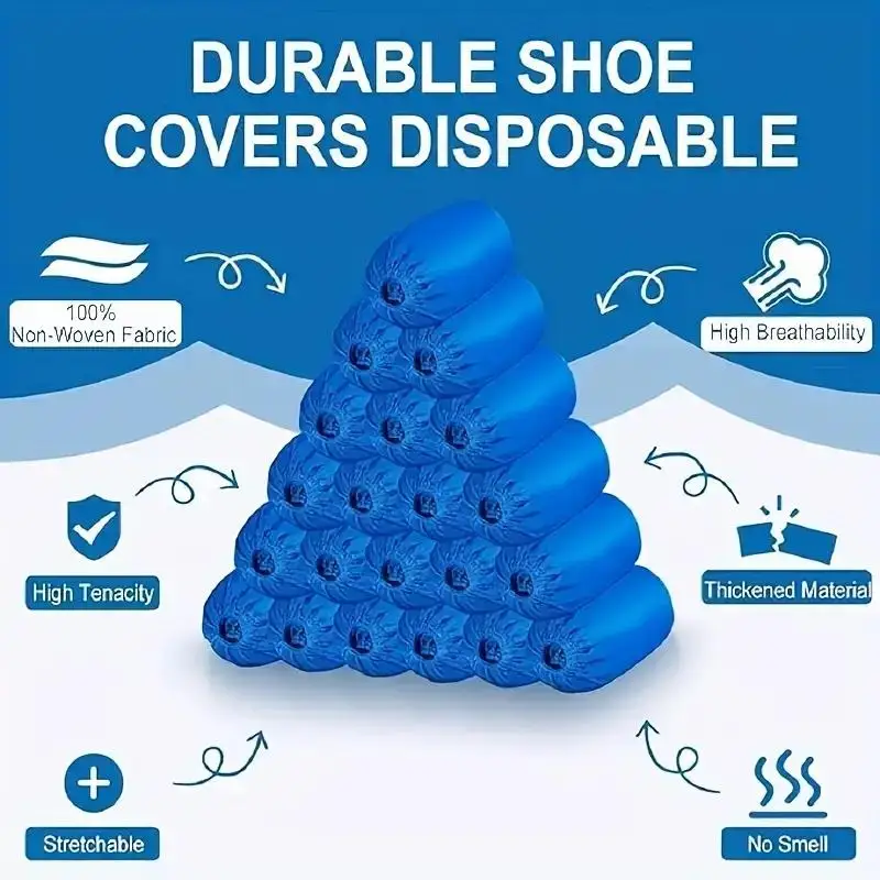 100PCS Hospital-Grade Shoe Covers-Anti-Slip Heavy-Duty PE Protection for Healthcare, Home Cleaning & Travel Hygiene