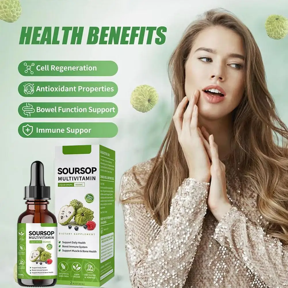 60ml Soursop Multivitamin Liquid Drops Dietary Supplement Support Muscle&Bone Daily Health Boost Immune System