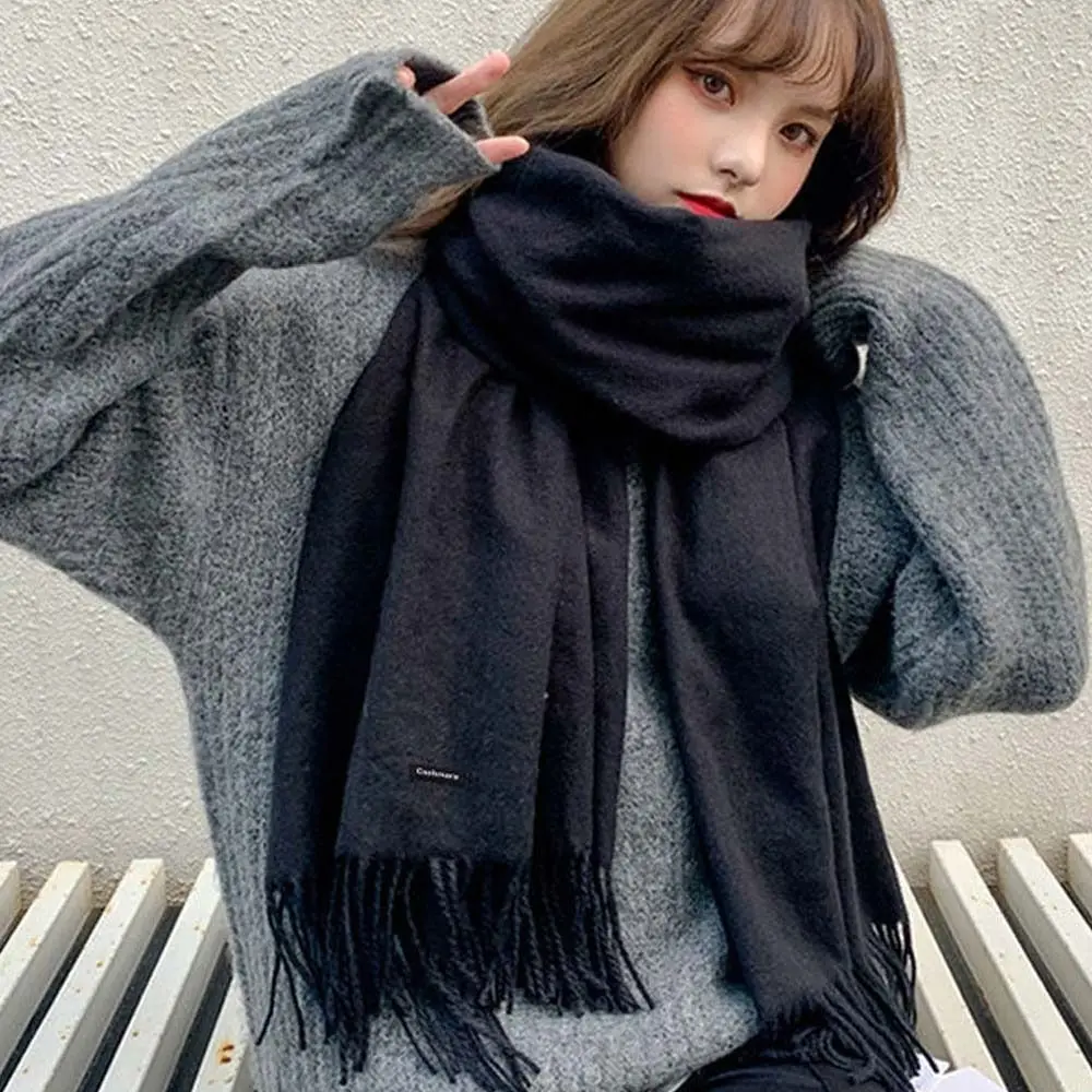 

Tassel Cashmere Scarf Gifts Wool Scarves Soft Pure Color Shawl Warm Korean Style Winter Neck Scarves Students