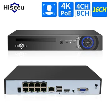 Hiseeu H.265+ 4CH 10CH 16CH POE NVR For IP Security Surveillance Camera CCTV System 5MP 8MP 4K Audio Video Recorder Face Detect 1