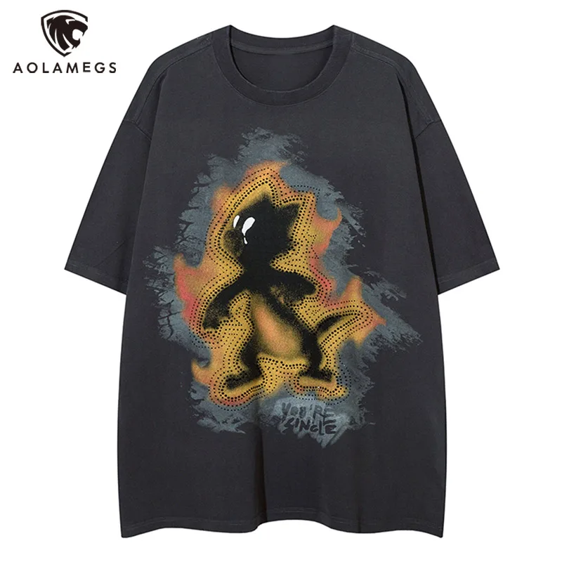 

Men Oversized T Shirts Cat On Fire Graphics Casual Short Sleeve T Shirt High Street Chic Loose Tees Y2k Hip Hop Tops Unisex