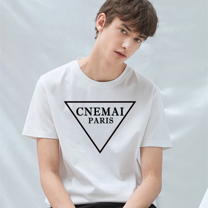 

100% Cotton Men T-Shirt Fashion Geometry inverted Triangles logo Printed Graphic Tshirt O-Neck women Cool Tops Funny Tees 2022