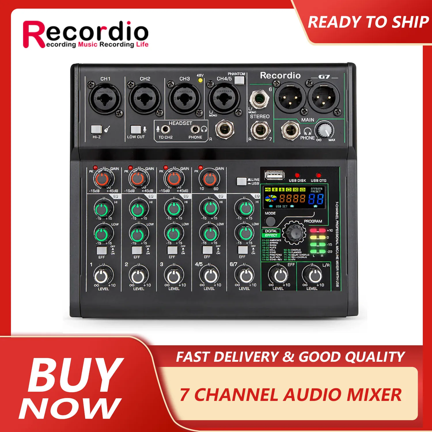 

GAX-G7 Professional Computer Recording 48V Live Broadcast 7 Channel Sound Card Mixer USB console DJ Karaoke Smartphone