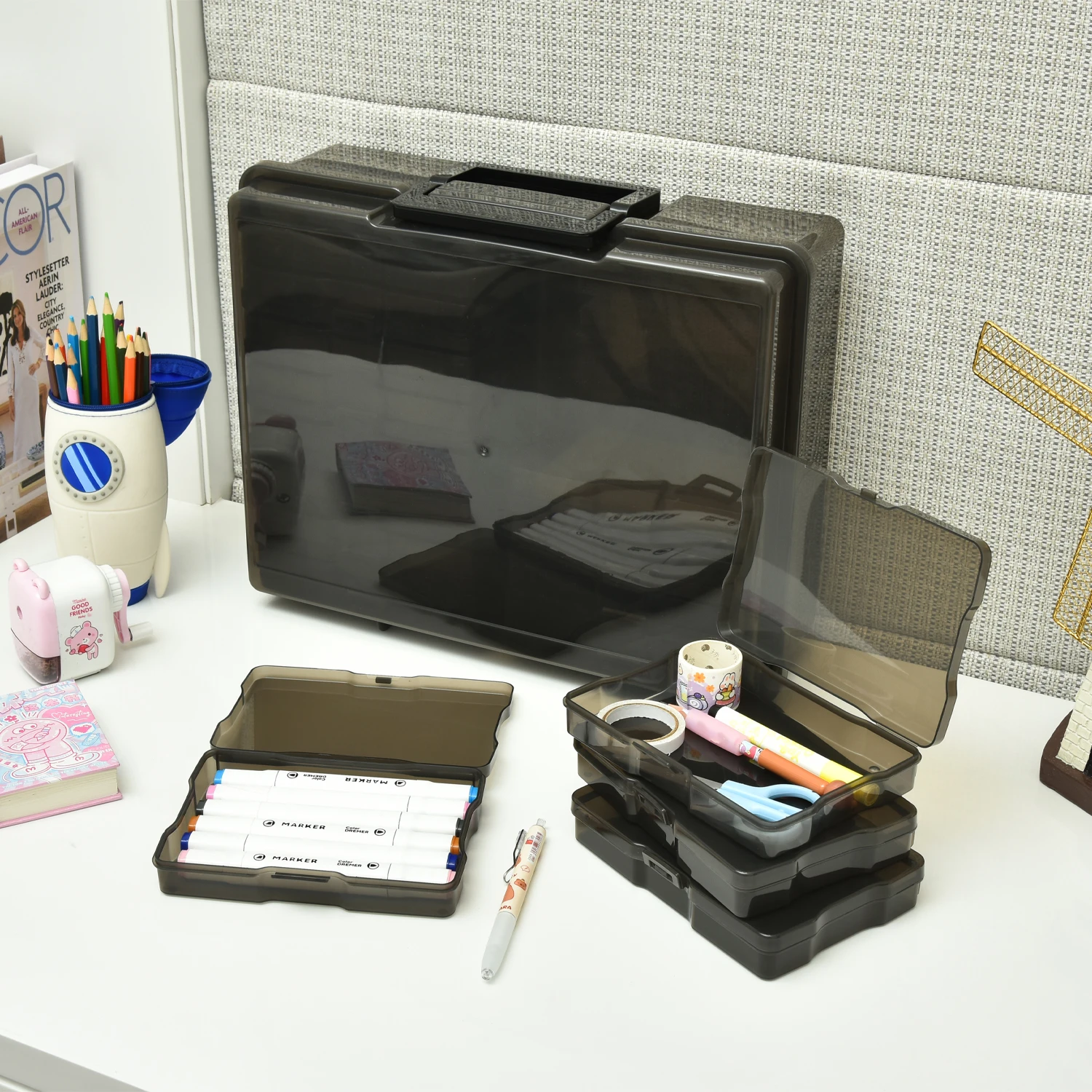 Photo Box Storage 4" x 6" Photo Case and Clear Craft Keeper with Handle-16 Inner Keeper Organizer Cases