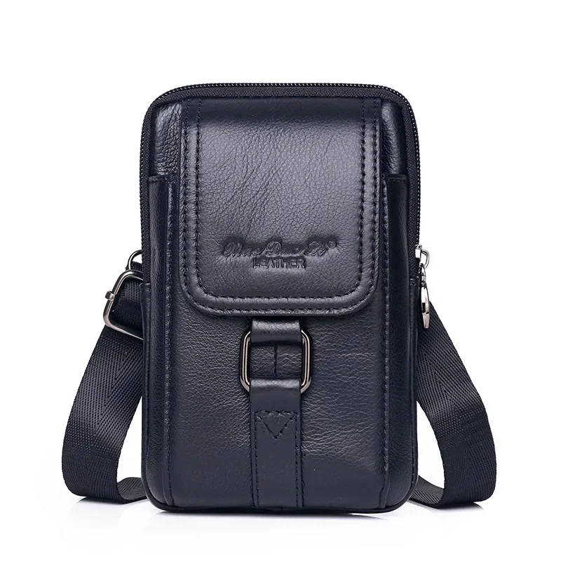 Men Genuine Leather  Cell/Mobile Phone Case Cross body Waist Pack Hip Bum Bags Fashion Casual Male Belt Hook Messenger Bag