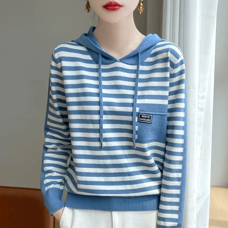 American Hooded Sweatshirt Women's Loose Base 2024 Spring And Autumn New Item Hooded Sweater Casual Jacket Knitted Sweater Top 3