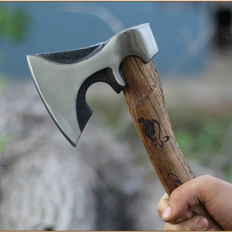 Outdoor chopping wood, cutting trees, camping, chopping bones, home use, handmade, refined steel forging, dragon whistling axe 4