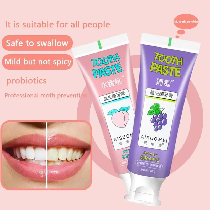 Peach Grape Fruit Flavor Baking Probiotic Toothpaste Teeth Whitening Remove Tooth Stains Freshening Breath Tooth Care 100g