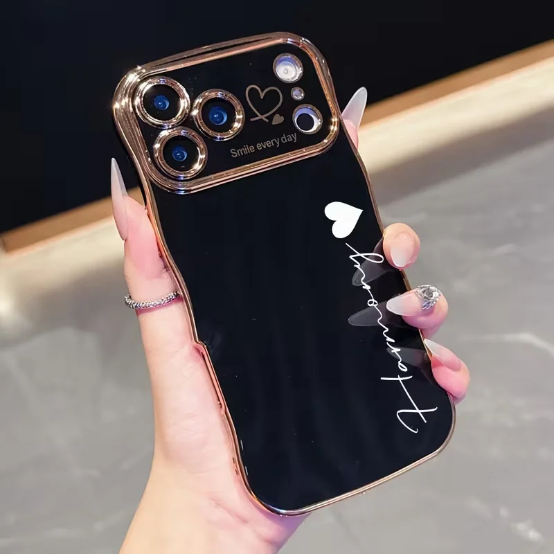 Customized Name Personalized Plating Large Wave Frame with Heart-shaped Pattern