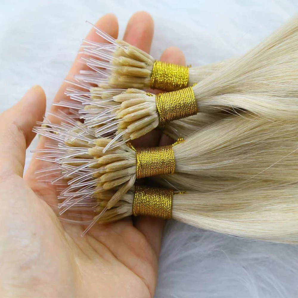 Extensioni di Capelli Umani Pre-Bonded con Punte Elastiche Nanotips, Capelli Remy Vergini con Cuticole Allineate - immagine 2
