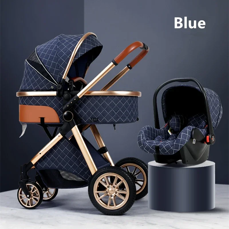 Luxury Baby Stroller 3 in 1 with Car Seat Portable Reversible High Landscape Baby Stroller Hot Mom Travel Pram