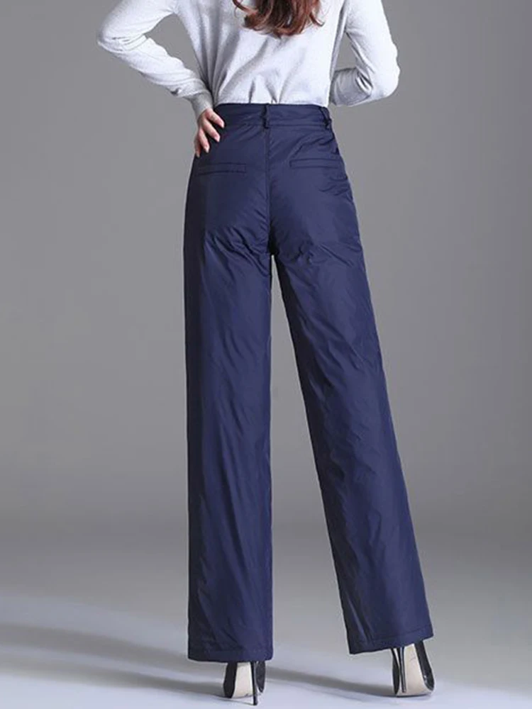 Women Winter High Waist Down Cotton Wide Leg Pants Causal Thicken