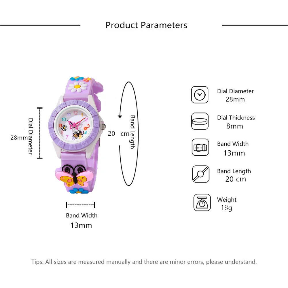 Children's Watch Simple Digital Butterfly Hands Design Quartz Watches Casual Sports Purple Silicone Girls Clock Gift Wristwatch 2
