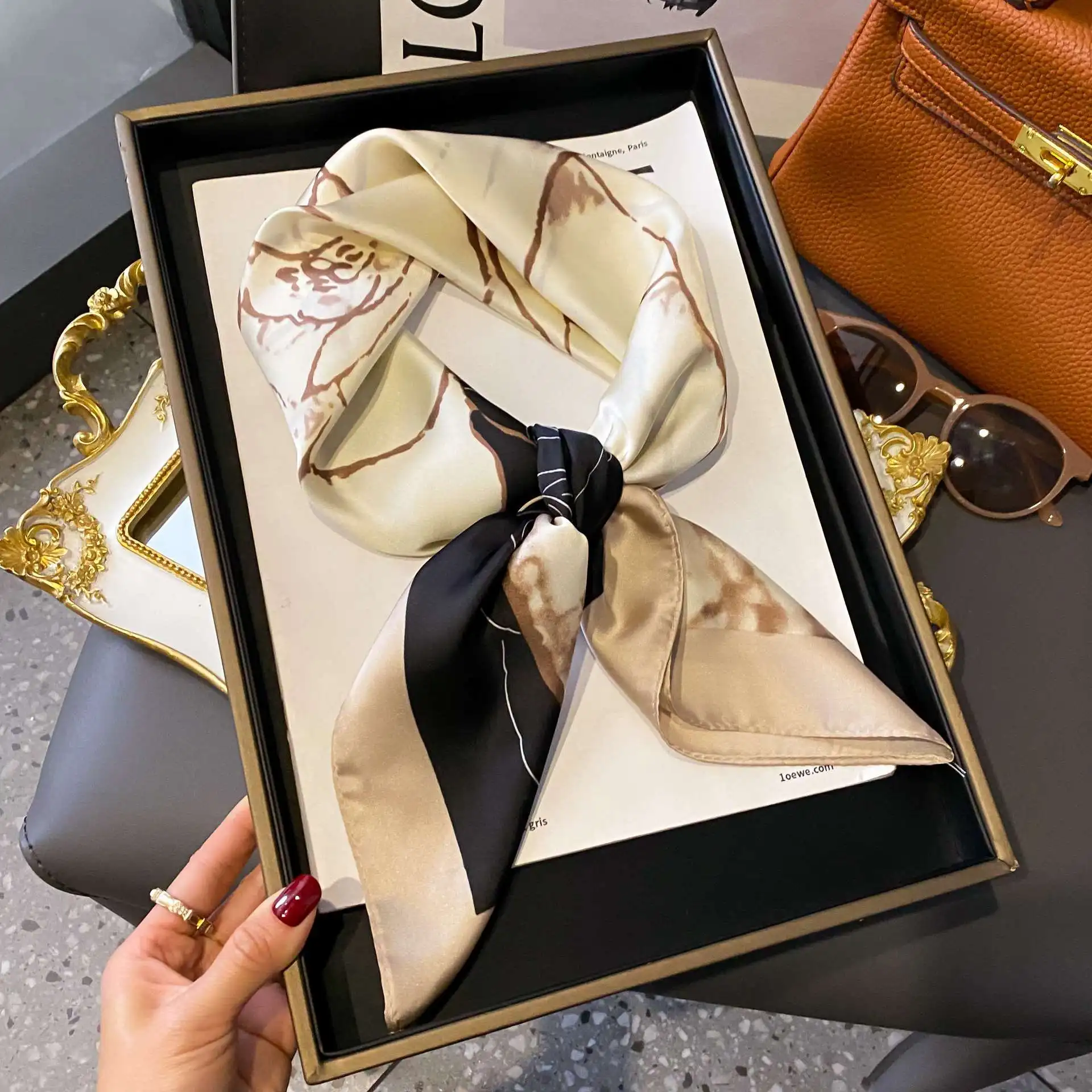 Luxury Satin Imitation Print Silk Scarf Square Women Neck Scarves Wrap Headkerchief Beach Hair Band Women's Bandana 6