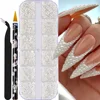 12grids Half Round Pearls Beads 3D Nail Charms 1.5/2/2.5/3/4/5mm White Flatback Pearls Nail Jewelry Nail Craft Pearl Rhinestones 1