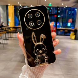 Luxury Rabbit Holder Plating Silicone Stand Case for honor 70 lite 5g (DDTZ Black)