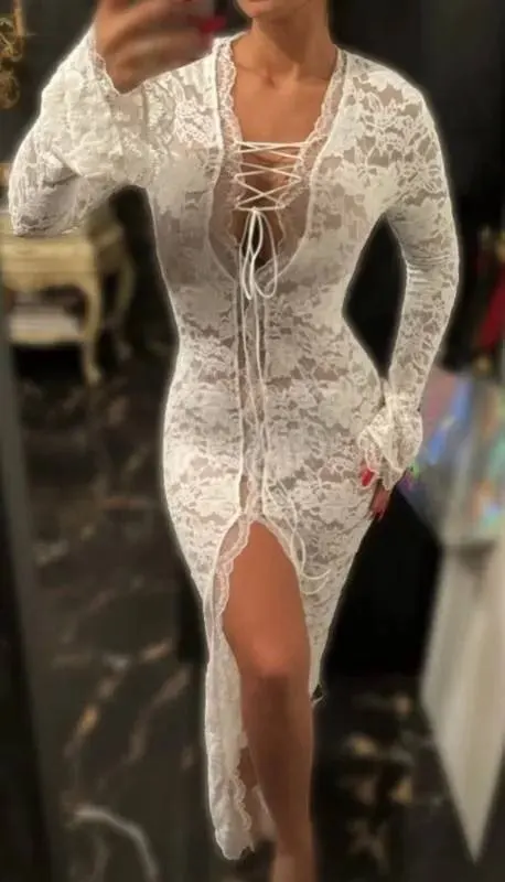 Elegant White Lace Long Dress for Upscale Events and Parties photo review