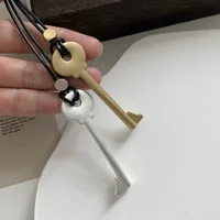 Collier pendentif en forme de clé en métal pour femmes et filles, Simple, longue corde de cire, chaîne de pull, accessoire de mode, nouveaux cadeaux 3