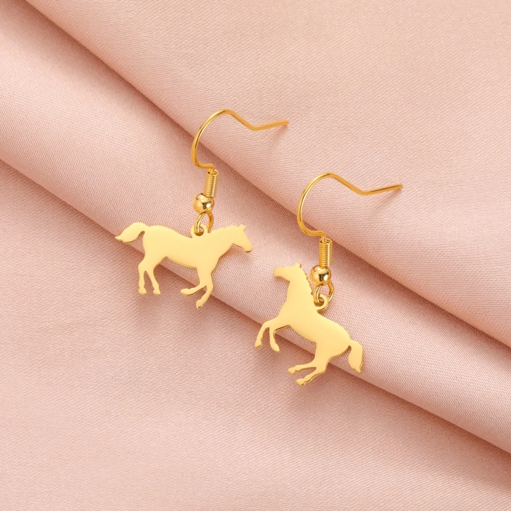 Edelstahl Ohrringe Pferd Anhänger Baumeln Ohrringe Für Frauen Mädchen Gold farbe Mode Charms Tier Schmuck Täglichen Verschleiß Geschenke – Detail 12