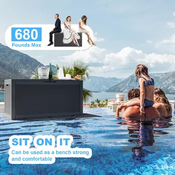 100 Gallon Deck Box,Resin Outdoor Storage Box with Lockable, Garden Tools Waterproof Outside Storage Box, Black 6