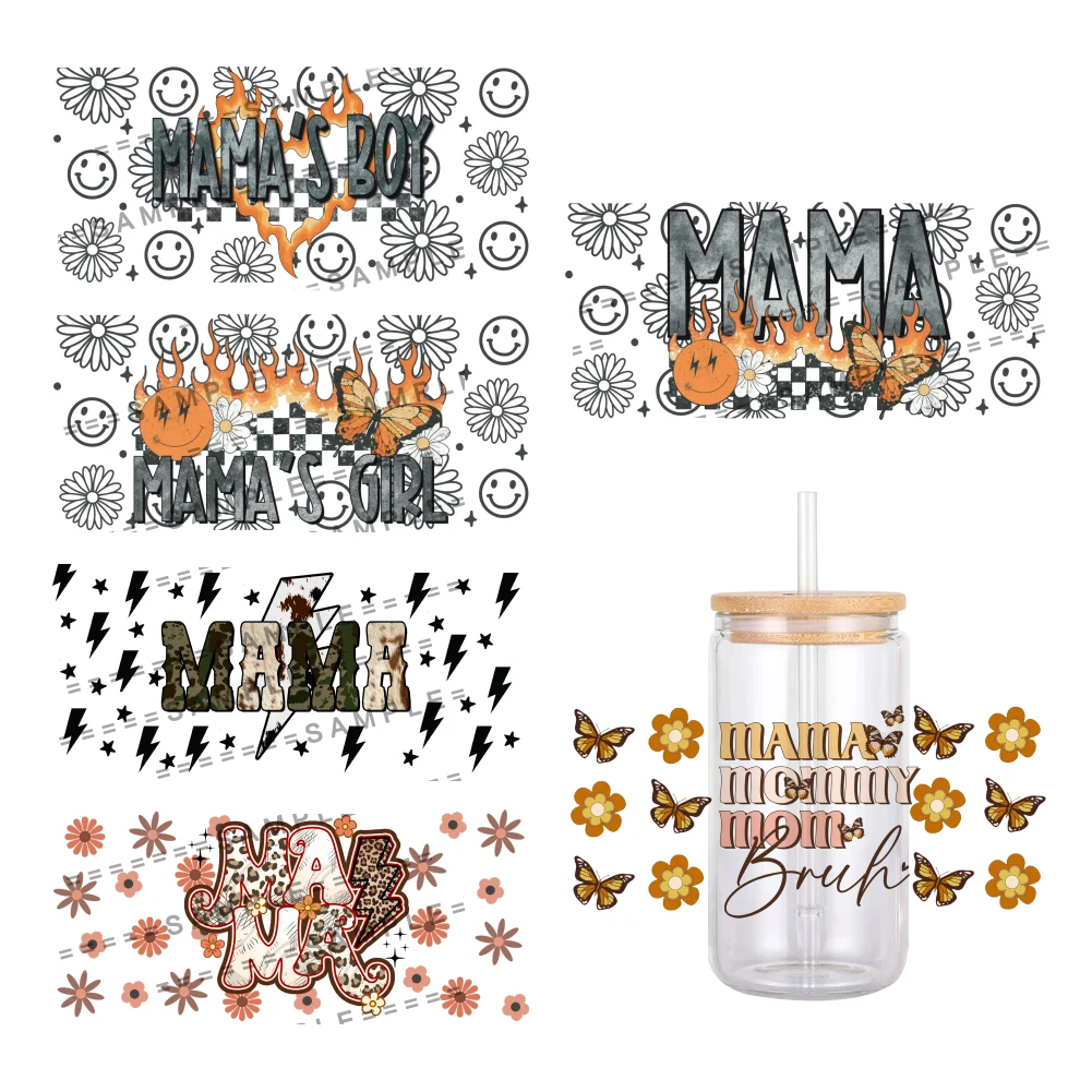 Mother's Day Design Sweet Love Mama Pattern UV DTF Transfer Sticker Waterproof Transfers Decals For 16oz Glass Cup Wrap Stickers