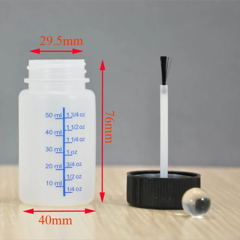 50ML Brush Bottle Safety Cover Glue Refill Plastic Bottle with Glass ball 50Pcs