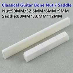 1 Piece GuitarFamily Real Slotted Bone Nut/Saddle For Classical Guitar 50MM / 52.5MM * 6MM * 9MM/80MM*3MM*12MM