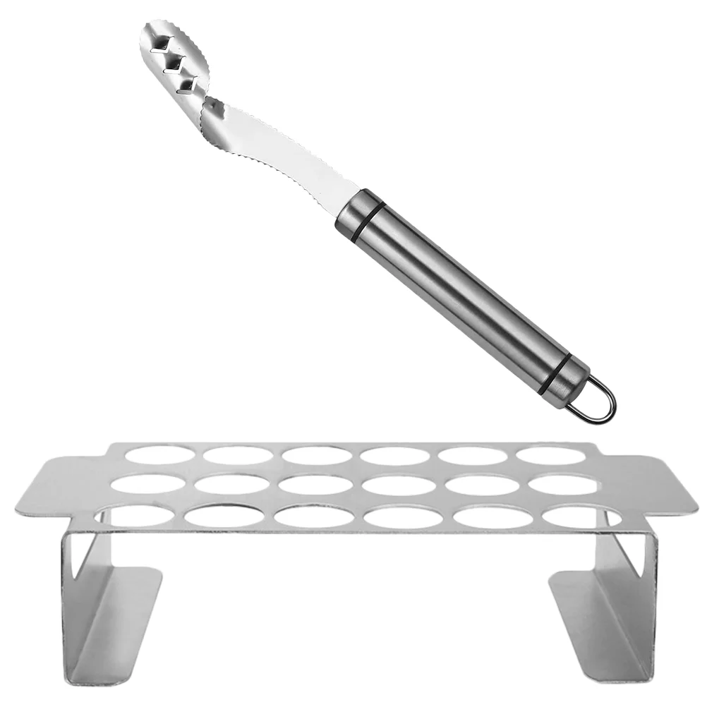 

Jalapeno Grill Rack with Chili Pepper Corer Tool and 18 Holes for Roasting Peppers and Chicken Wings in BBQ Smoker or Oven