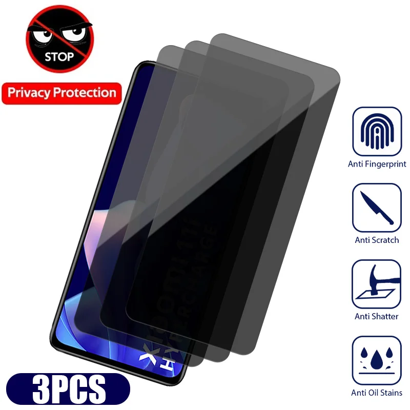 

3PCS Anti-spy Screen Protector for Xiami Mi 11 Lite 5G NE 11T 12T Pro Privacy Glass for Poco X5 X4 X3 M3 M4 Pro 5G F3 F4 GT M5S